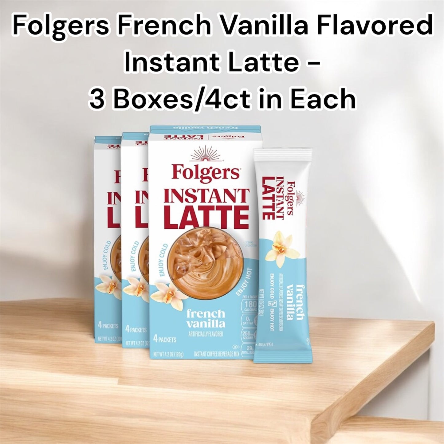 SOLD OUT - Folgers - French Vanilla Flavored Instant Latte - 3 Box/4ct in Each